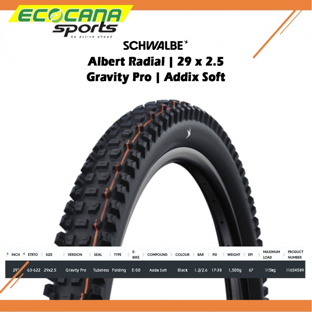 SCHWALBE ALBERT RADIAL 29X2.5 GRAVITY PRO ADDIX SOFT SCHWALBE ALBERT RADIAL 29X2.5 GRAVITY PRO ADDIX SOFT