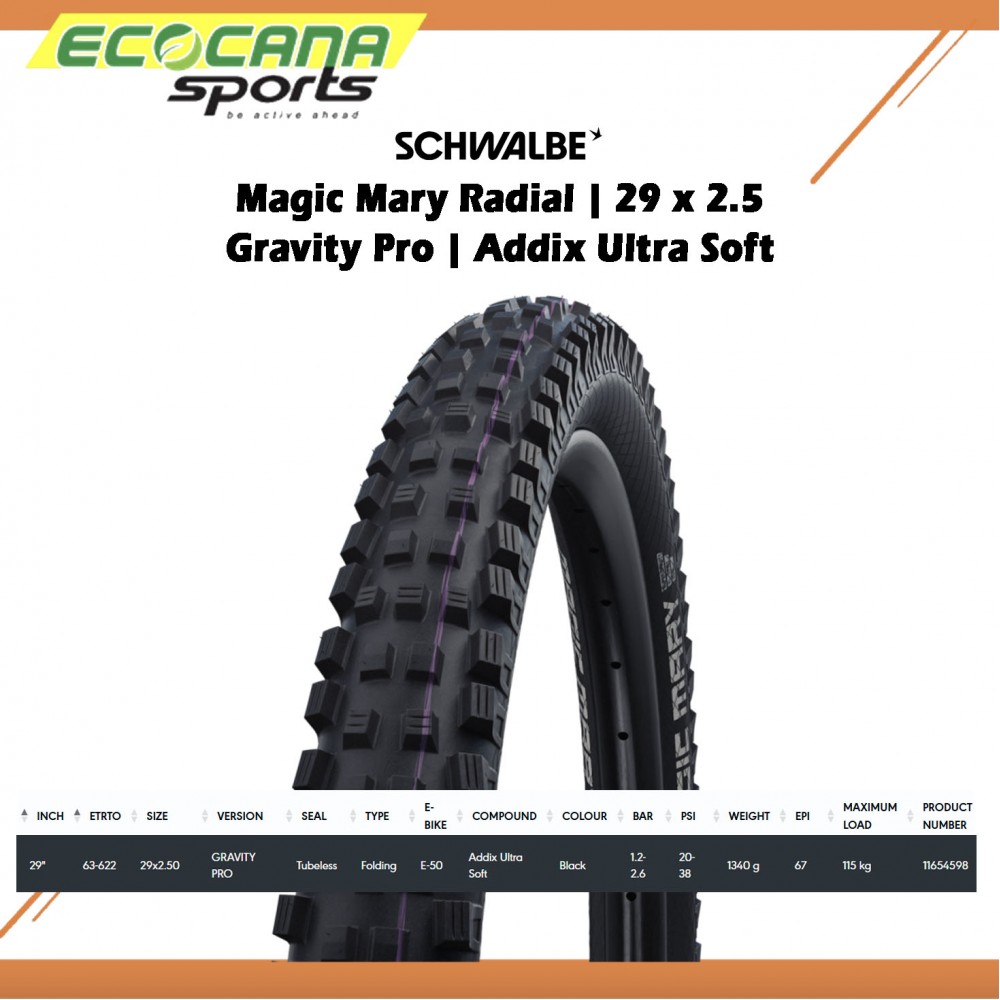 SCHWALBE MAGIC MARY RADIAL 29X2.5 GRAVITY PRO ADDIX ULTRA SOFT SCHWALBE MAGIC MARY RADIAL 29X2.5 GRAVITY PRO ADDIX ULTRA SOFT