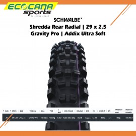 SCHWALBE SHREDDA REAR RADIAL 29X2.5 GRAVITY PRO ADDIX ULTRA SOFT 64-622 TUBELESS TYRE SCHWALBE SHREDDA REAR RADIAL 29X2.5 GRAVITY PRO ADDIX ULTRA SOFT 64-622 TUBELESS TYRE
